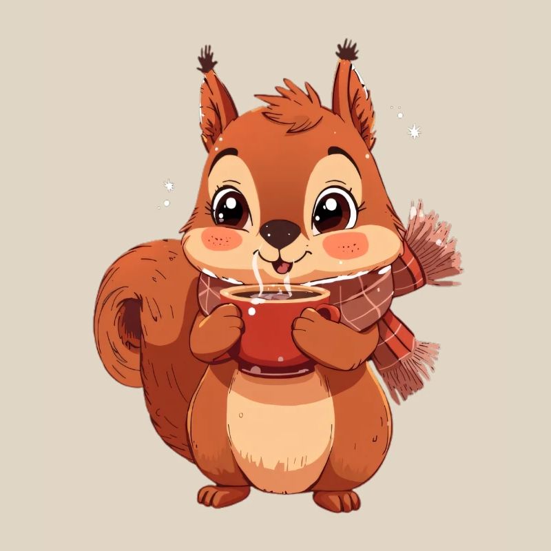 Winterliches Eichhörnchen mit Tasse