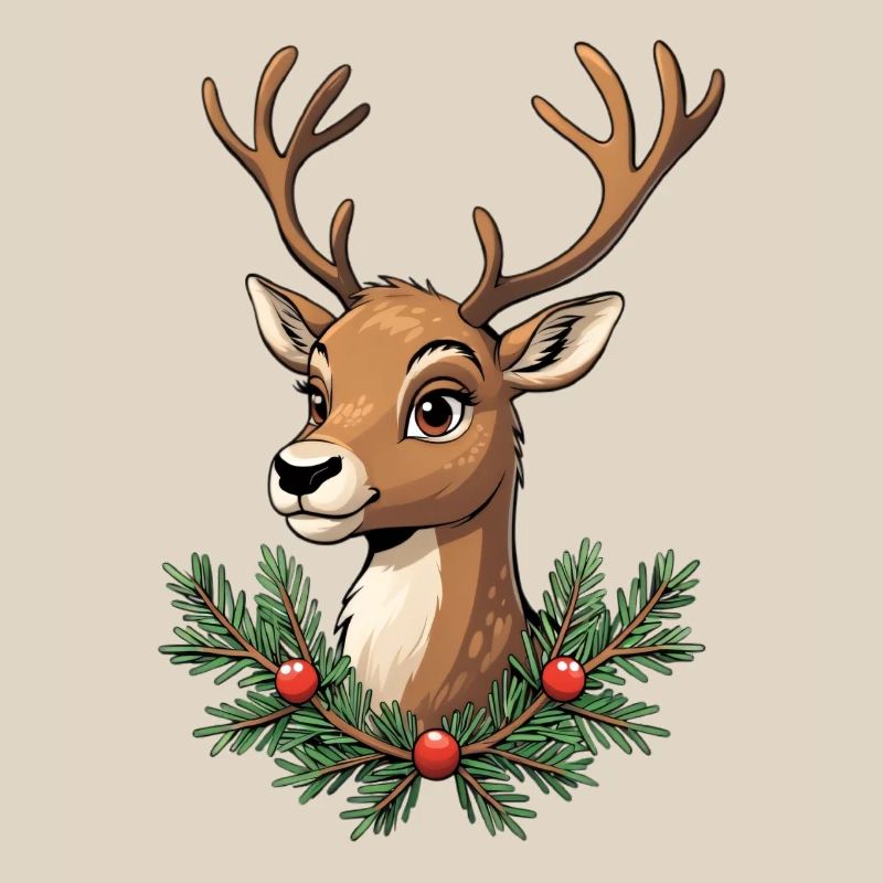 Hirschkopf mit Weihnachtskranz