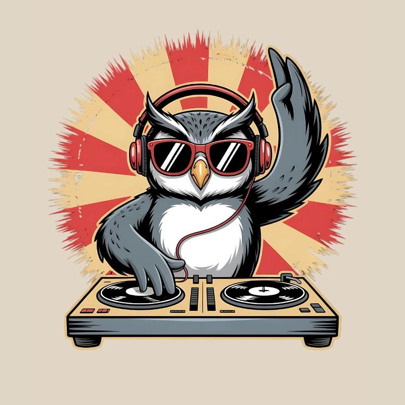 DJ Eule mit Turntables