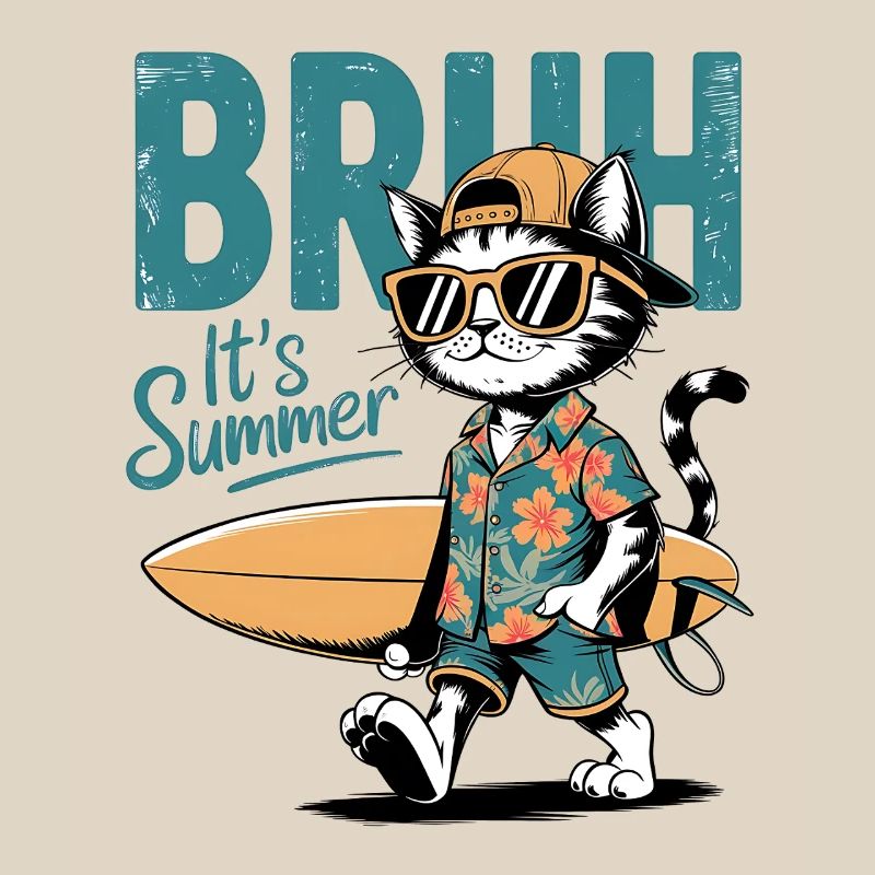 Chat surfeur avec planche de surf