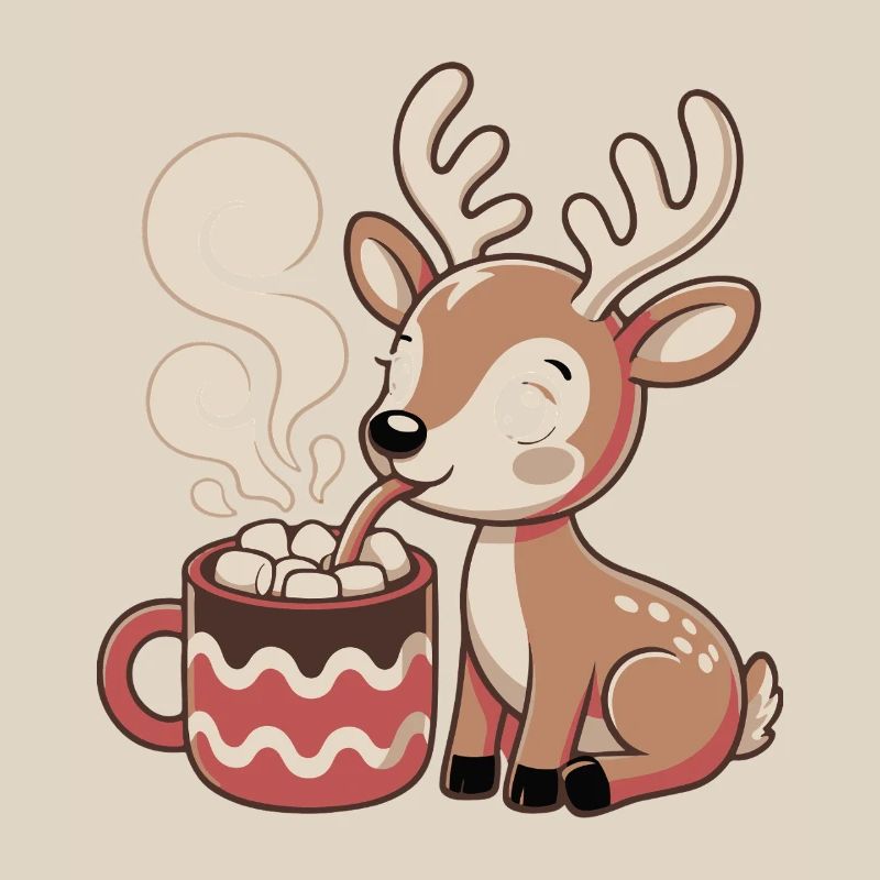 Cuddly deer drinks cocoa
