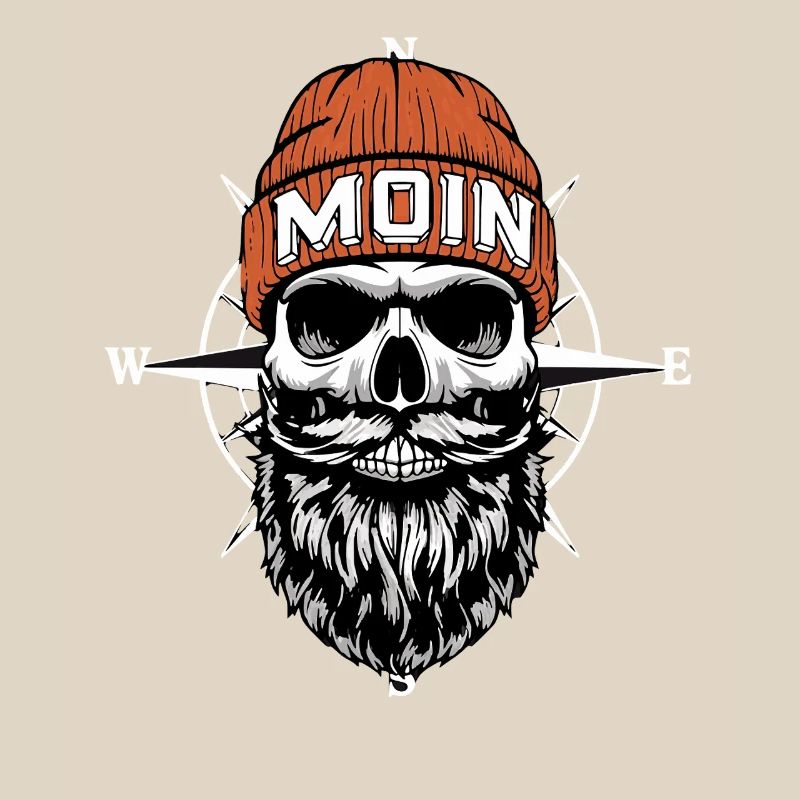 Norddeutsch Biker Skull mit Bart & Windrose Moin