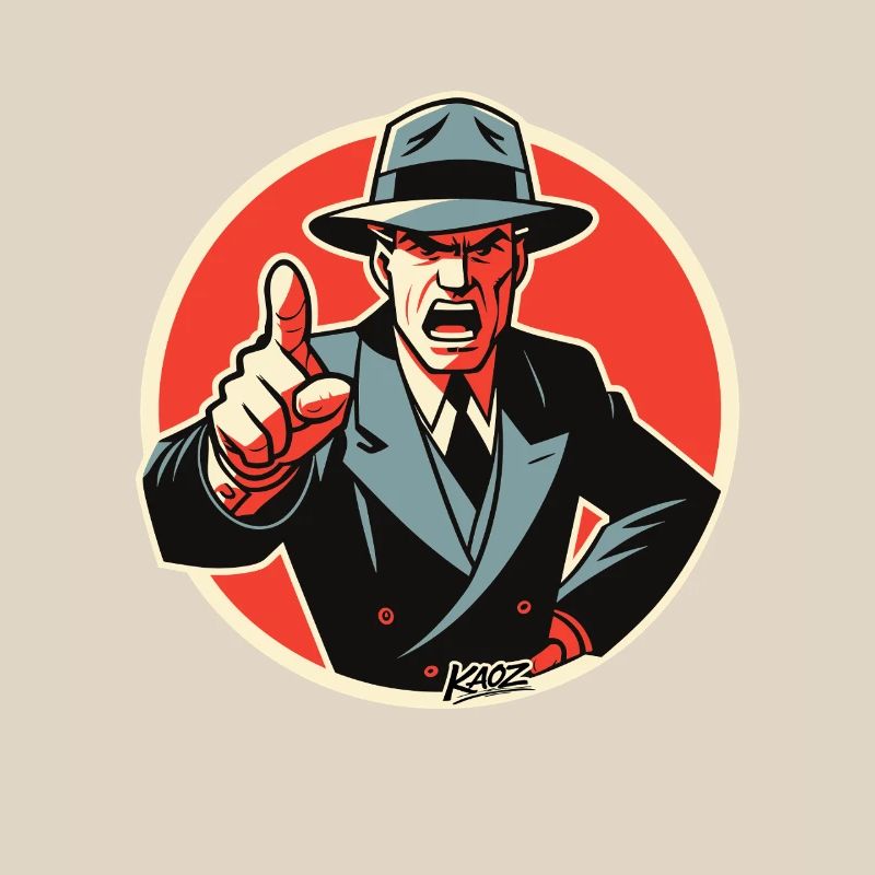 Retro-Noir-Mobster-Typ zeigt auf