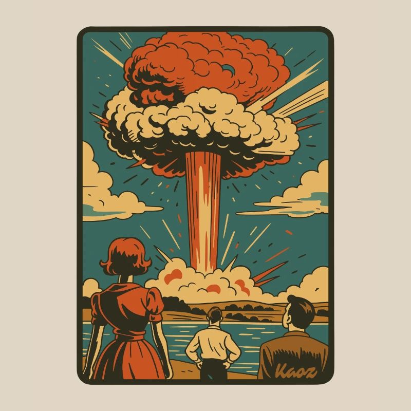 Retro atom explosion mushroom cloud