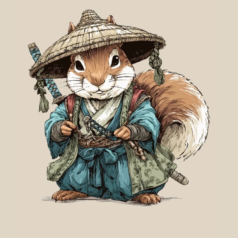 Squirrel Samurai in Blue Kimono