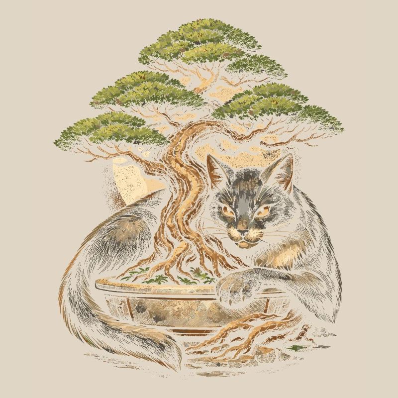 Bonsai tree with cat
