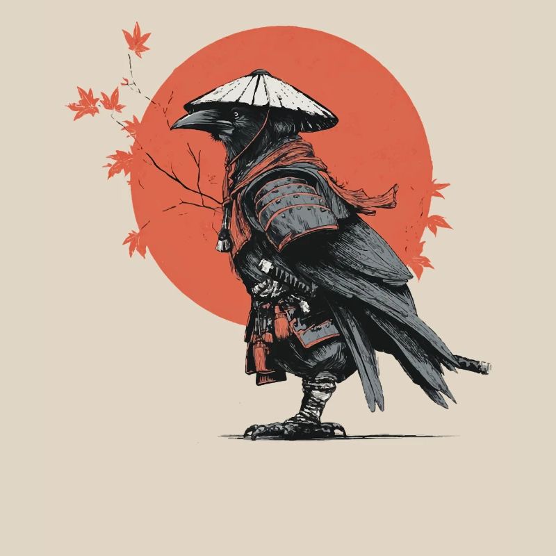 Samurai-Krähe in Red Moon