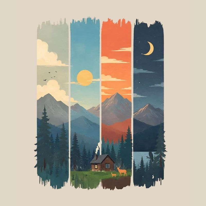 Horizons in four mountain panels