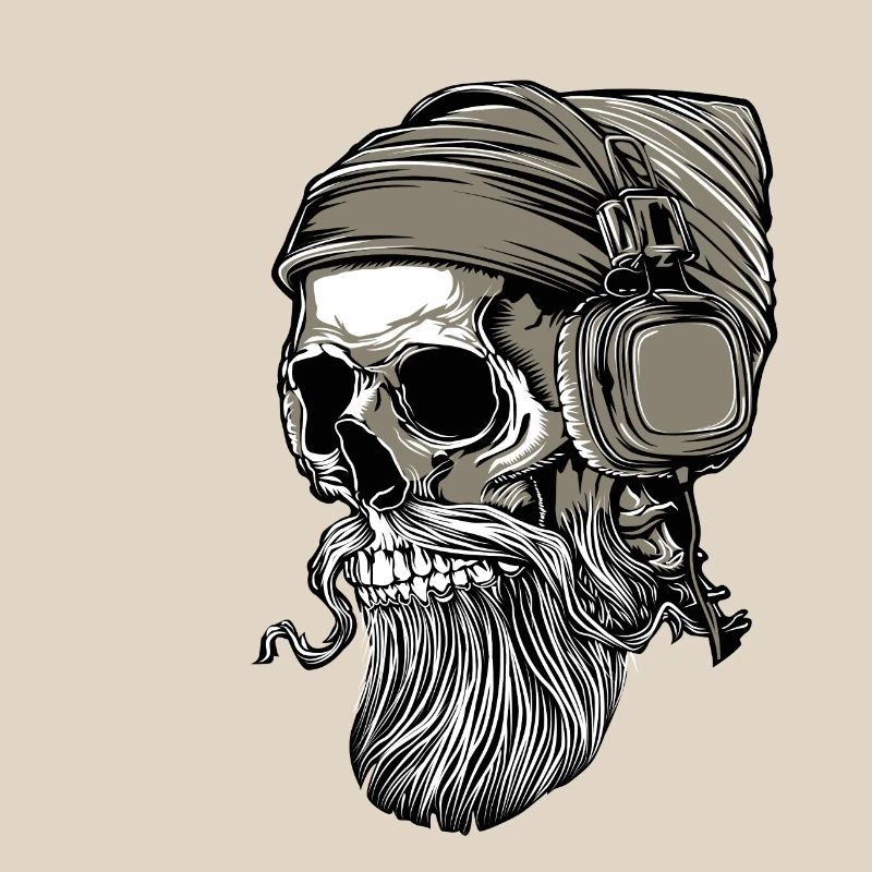 Bart Hipster Skull mit Kopfhörer