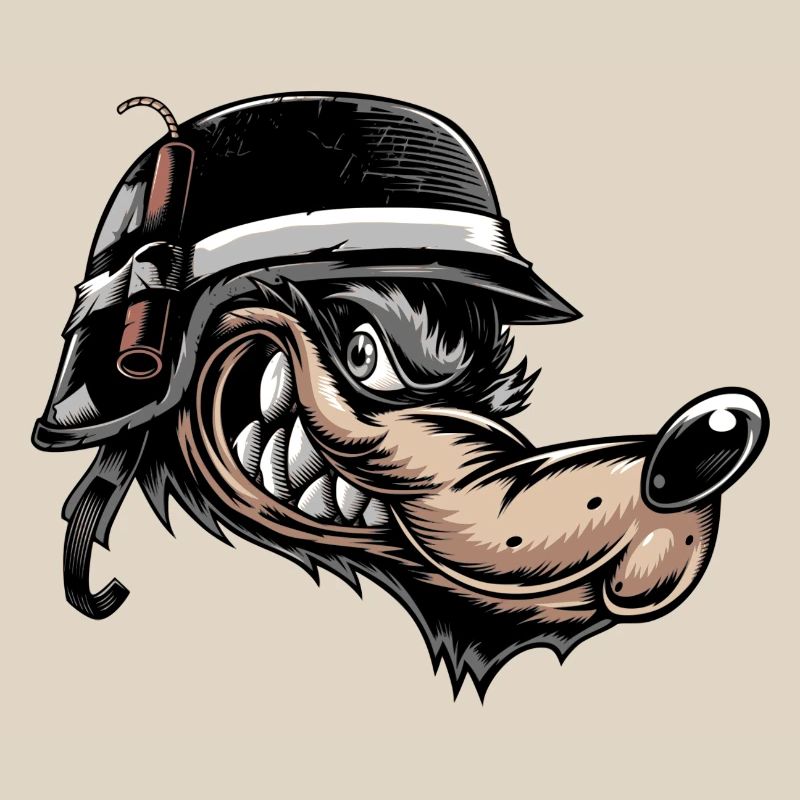 Grimmiger Comic-Wolf mit Helm