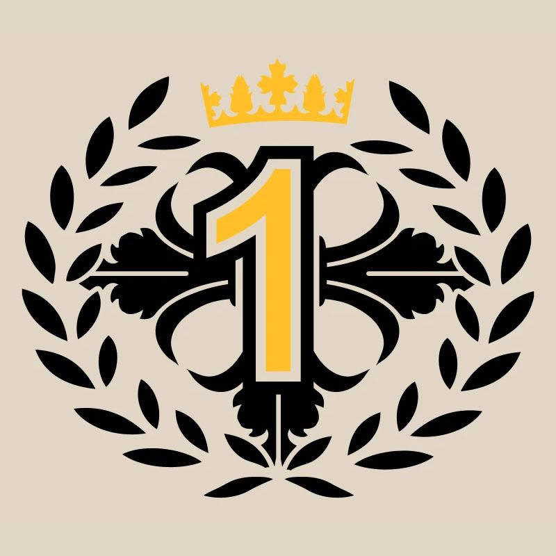 Die Nummer Eins mit Lorbeerkranz und Krone