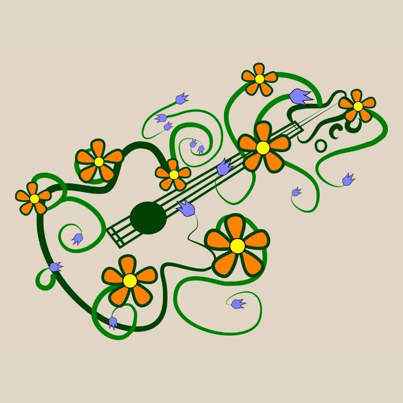 Floral pattern with guitar and interlaced tendrils