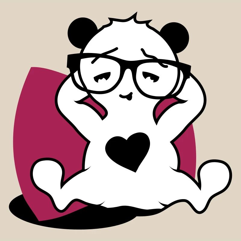 Panda with nerd glasses and heart button while relaxing