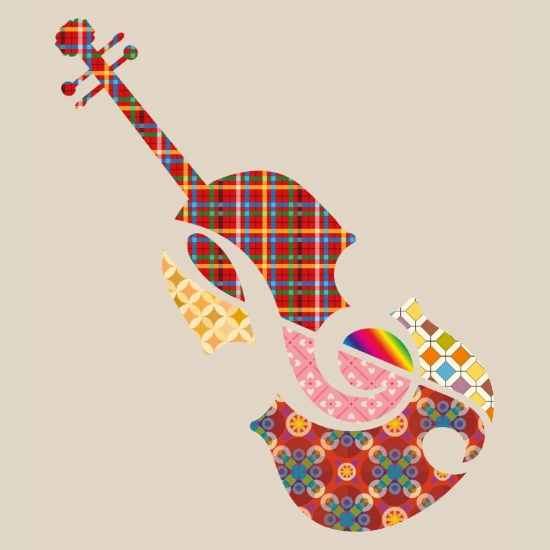 beautiful patchwork violin with treble clef