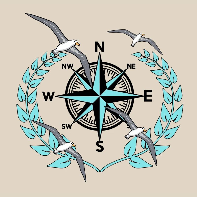 Kompass Windrose Möwen Nautik Maritim Seefahrt