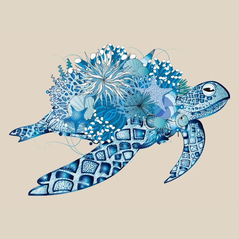 imaginative blue turtle with corals