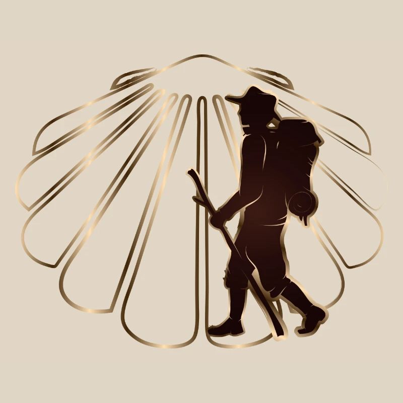 A pilgrim on a pilgrimage path with scallops