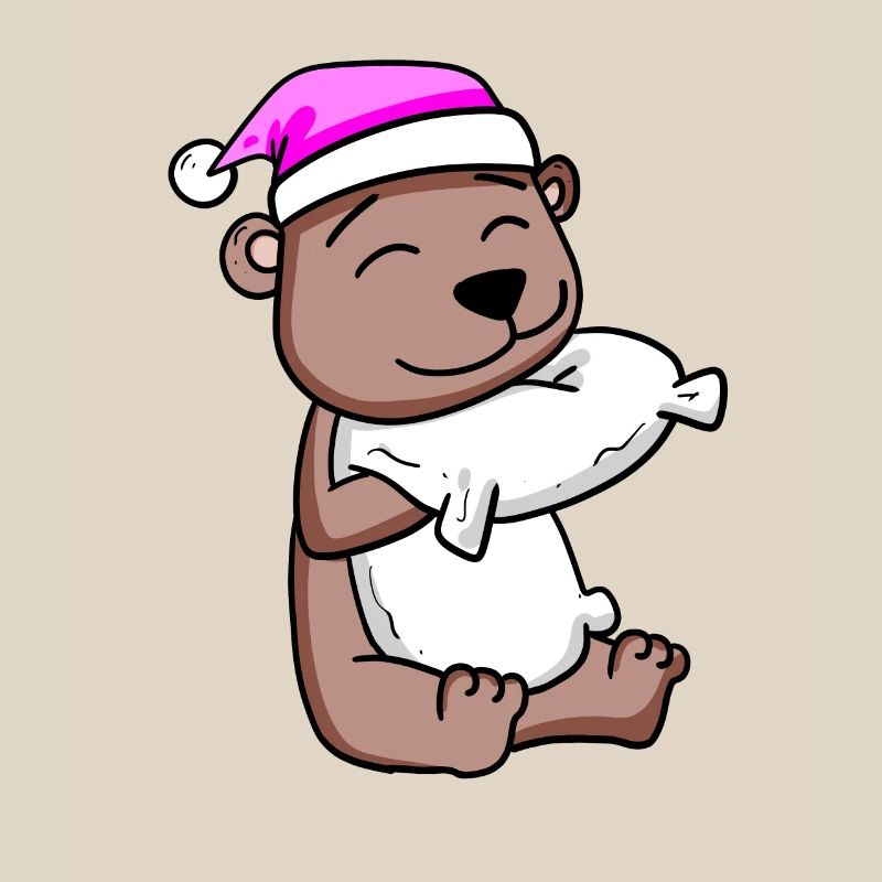 Bear with pillow and sleeping cap