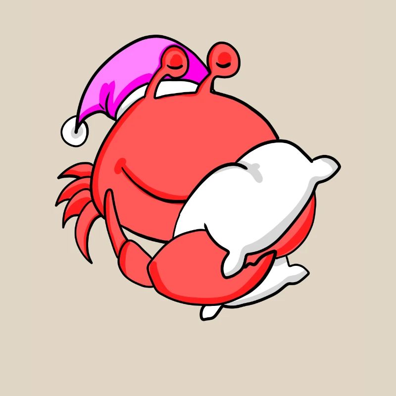 Crab with pillow and sleeping cap
