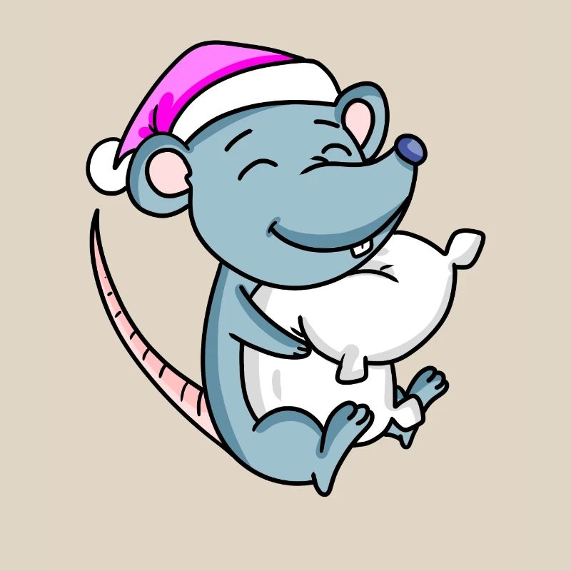 Mouse with pillow and sleeping cap