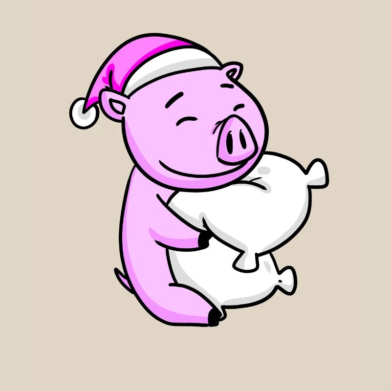 Cochon avec oreiller et bonnet de couchage