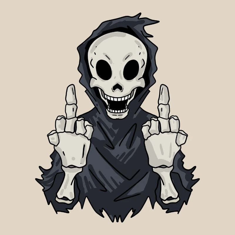 Grim Reaper shows middle finger