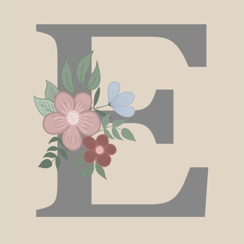 Buchstabe E mit Blume grau