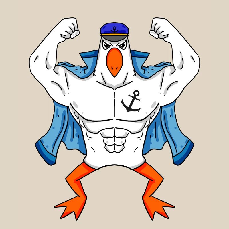 Muskelöse Seemöwe mit Anker Tattoo Möwe Geschenk