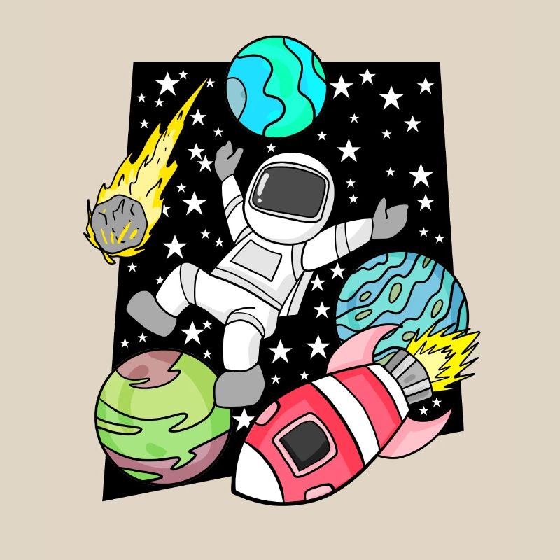 Garçon astronaute dans l’espace avec des fusées