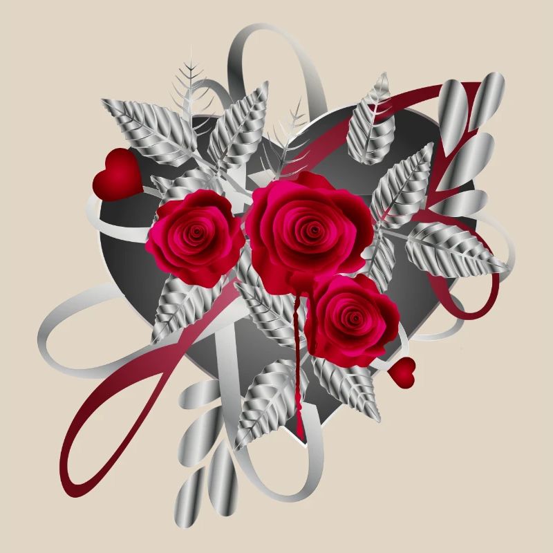 silberfarbene Valentinstag Komposition mit Rosen