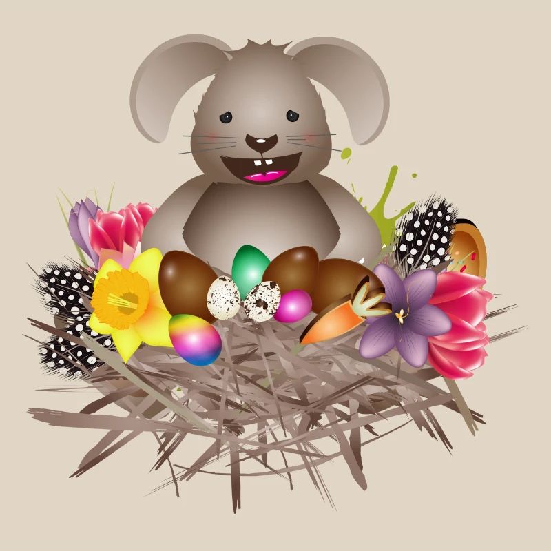 small Easter in the Easter nest full of Easter eggs