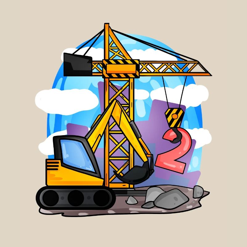 2. Geburtstag 2 Jahre Kran Baustelle Bagger Junge