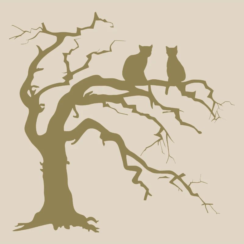 Dead tree with 2 cats silhouette