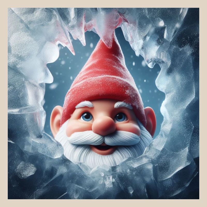 Gnome looking through ice