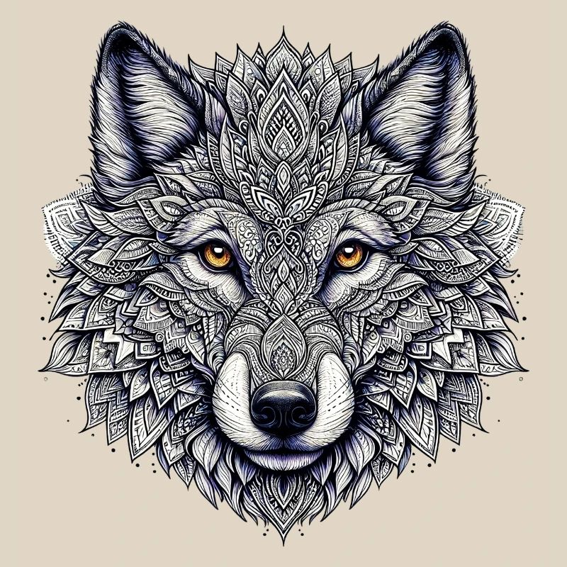 Wolf decorated with Mandalas
