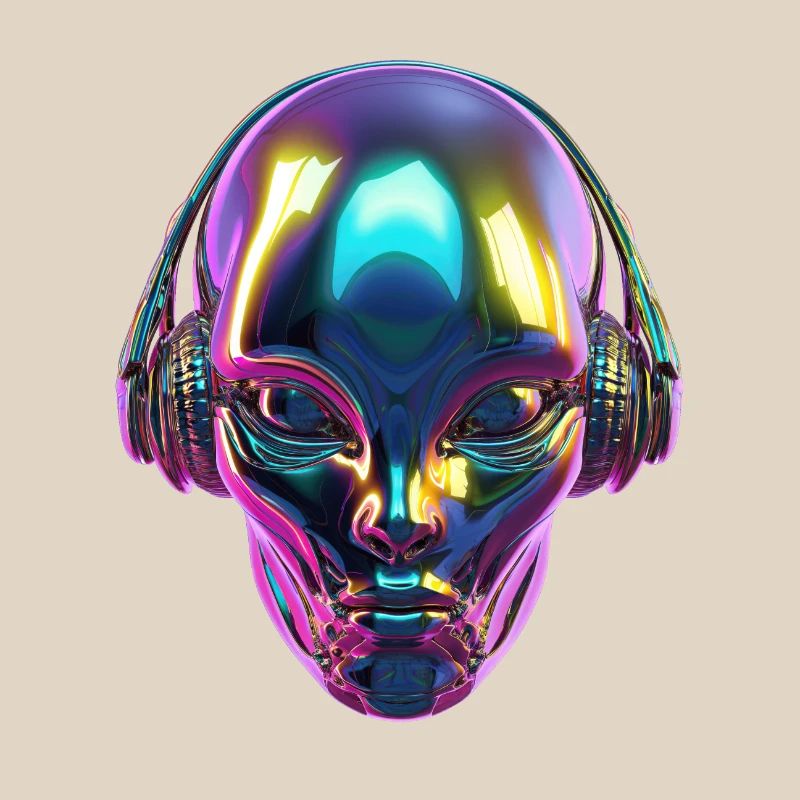 Chromatischer Alien-Kopf mit Kopfhörern