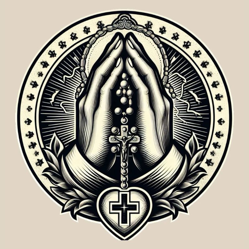 Hands clasped in prayer with rosary