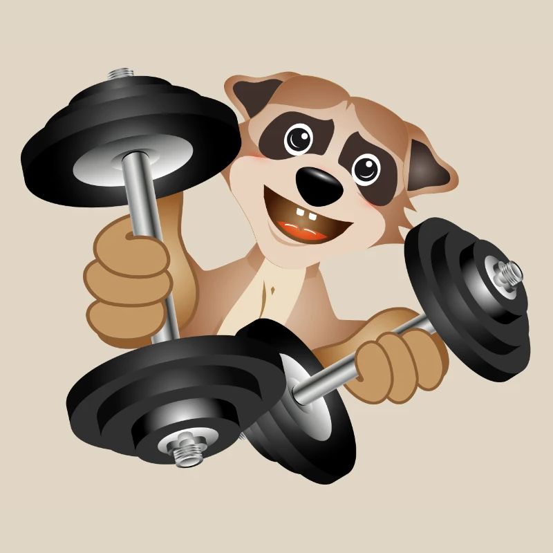 Bodybuilder Erdmännchen mit Hanteln beim Training