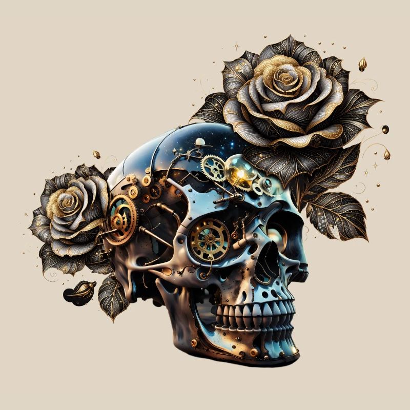 Stunning dark steampunk skull with roses