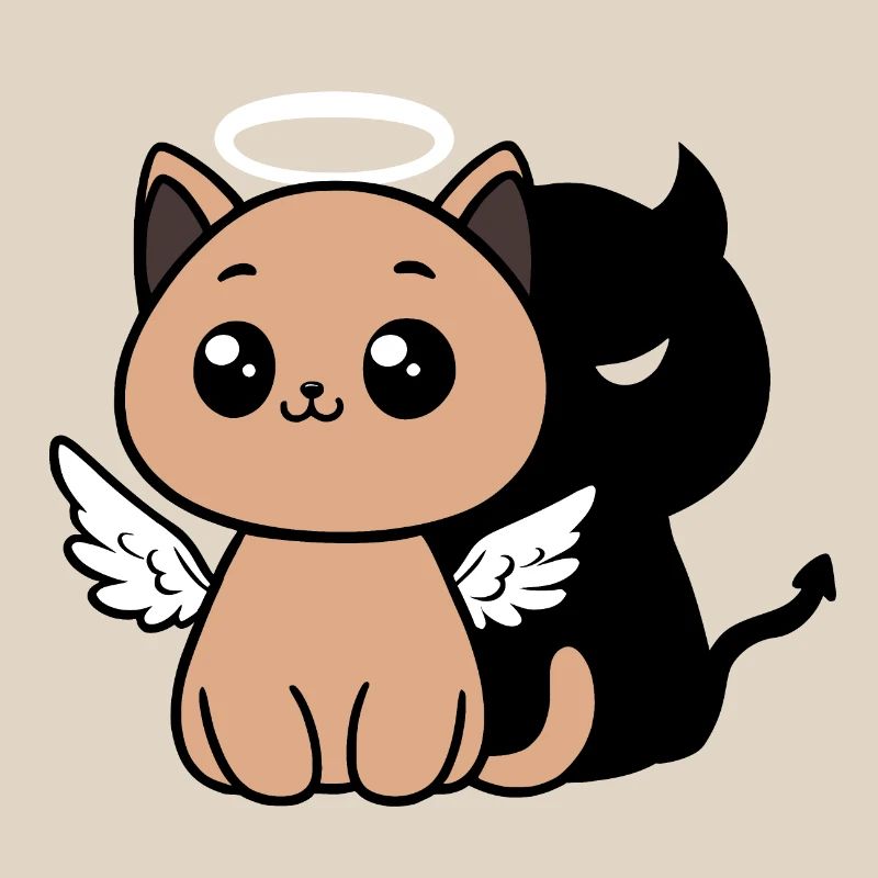 Angel Cat with a Devil Shadow