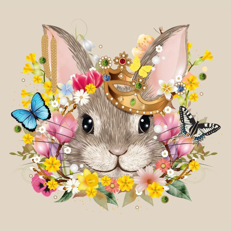 Rabbit with crown & spring-like accessories