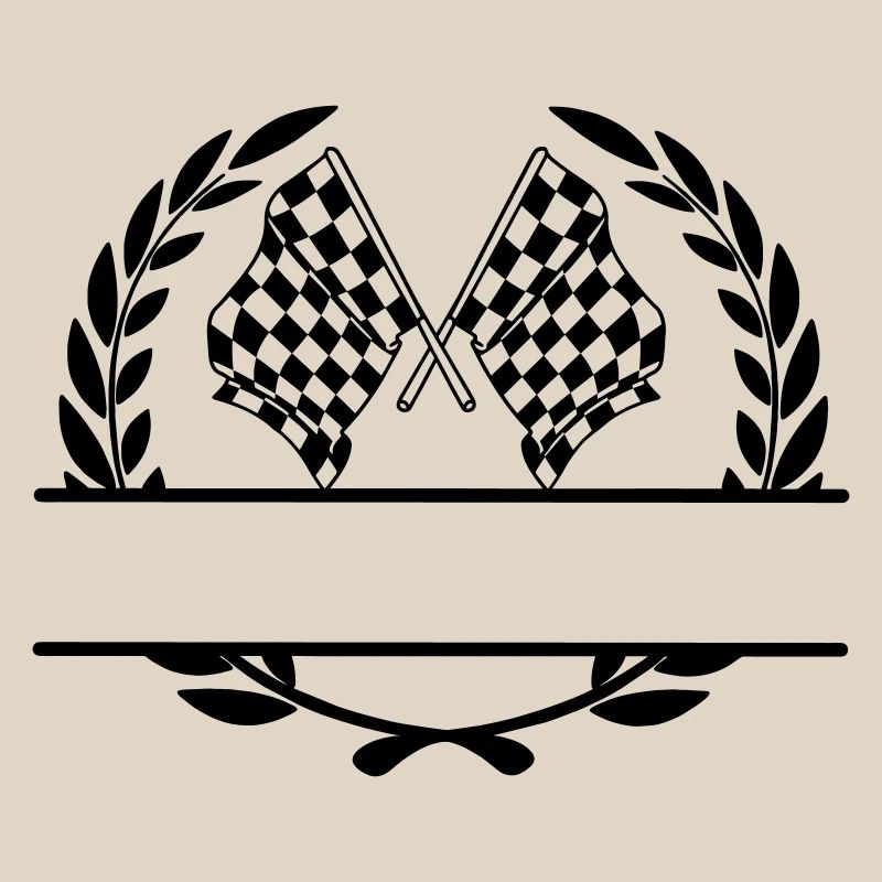 Drapeau de course dans une couronne de laurier