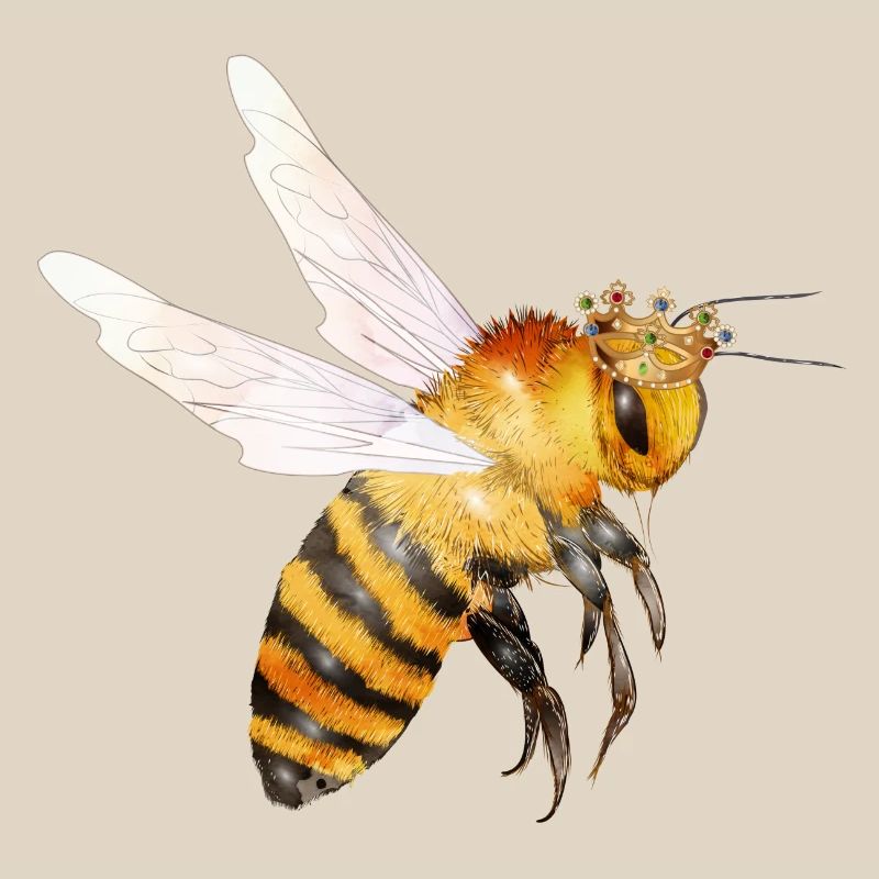 Flying queen bee hand drawn