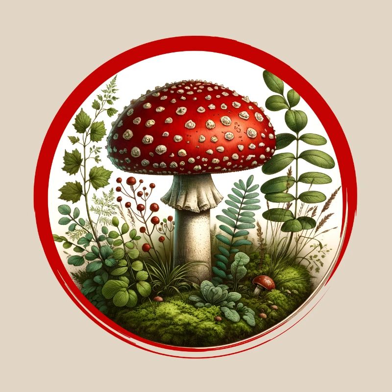 Detailed red toadstool on forest floor