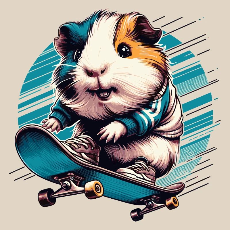 Cochon d’Inde cool sur un skateboard