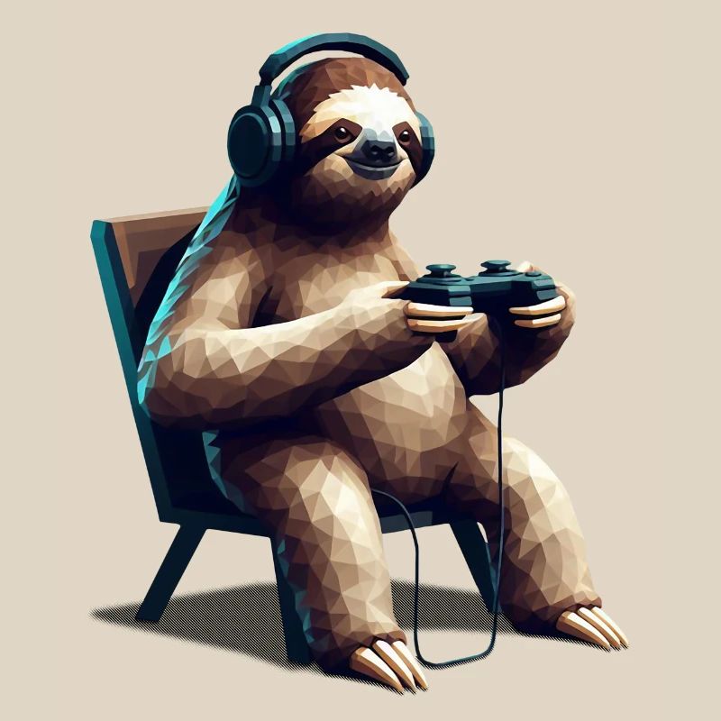 Faultier Gamer mit Headset & Controller Low Poly 