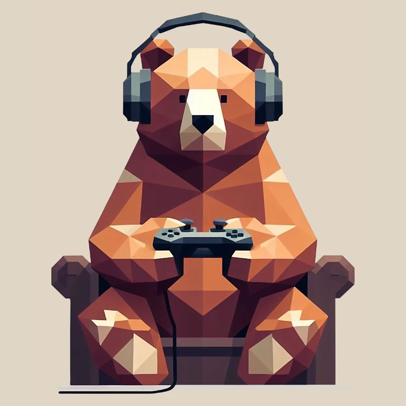 Geometric Bear with Gaming Headset and Conroller