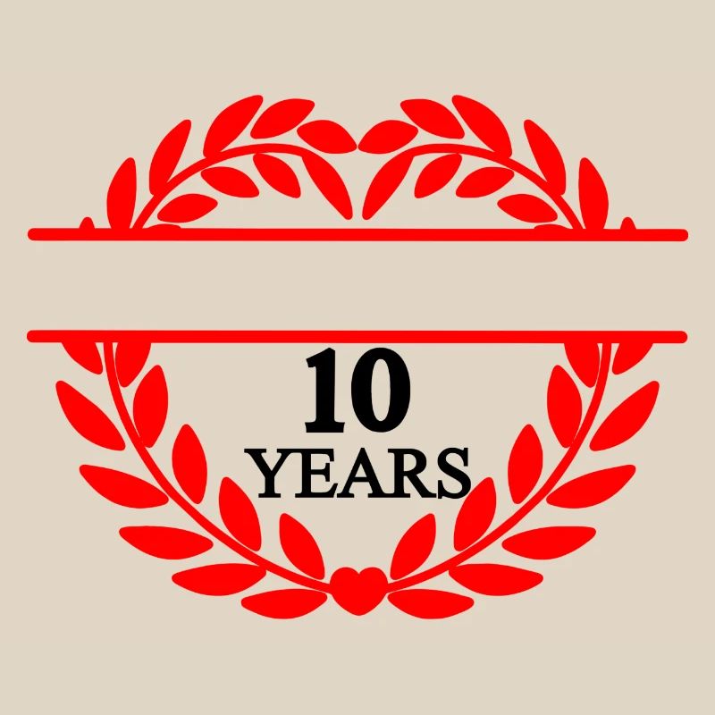 Bannière de nom dix ans, couronne de laurier en forme de cœur