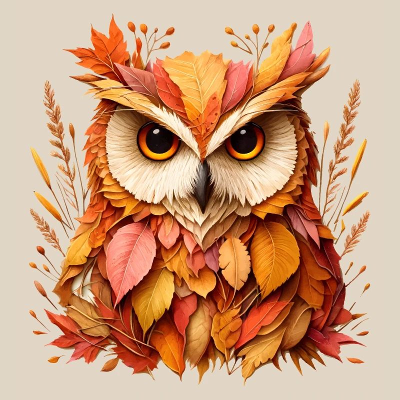 beautiful owl, designed from different leaves