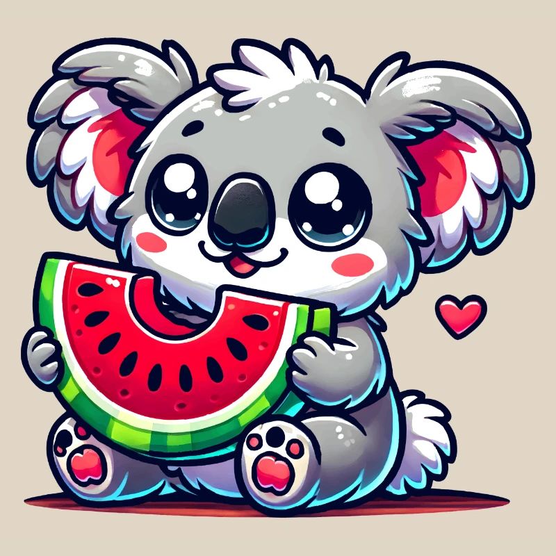 L’adorable koala déguste un morceau de pastèque